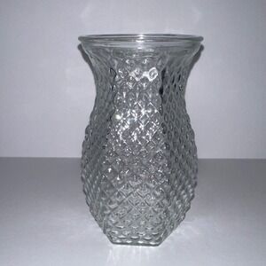 Vintage Hoosier Glass 4071 Clear Diamond Point Textured Vase 6 Inch Hexagon Base